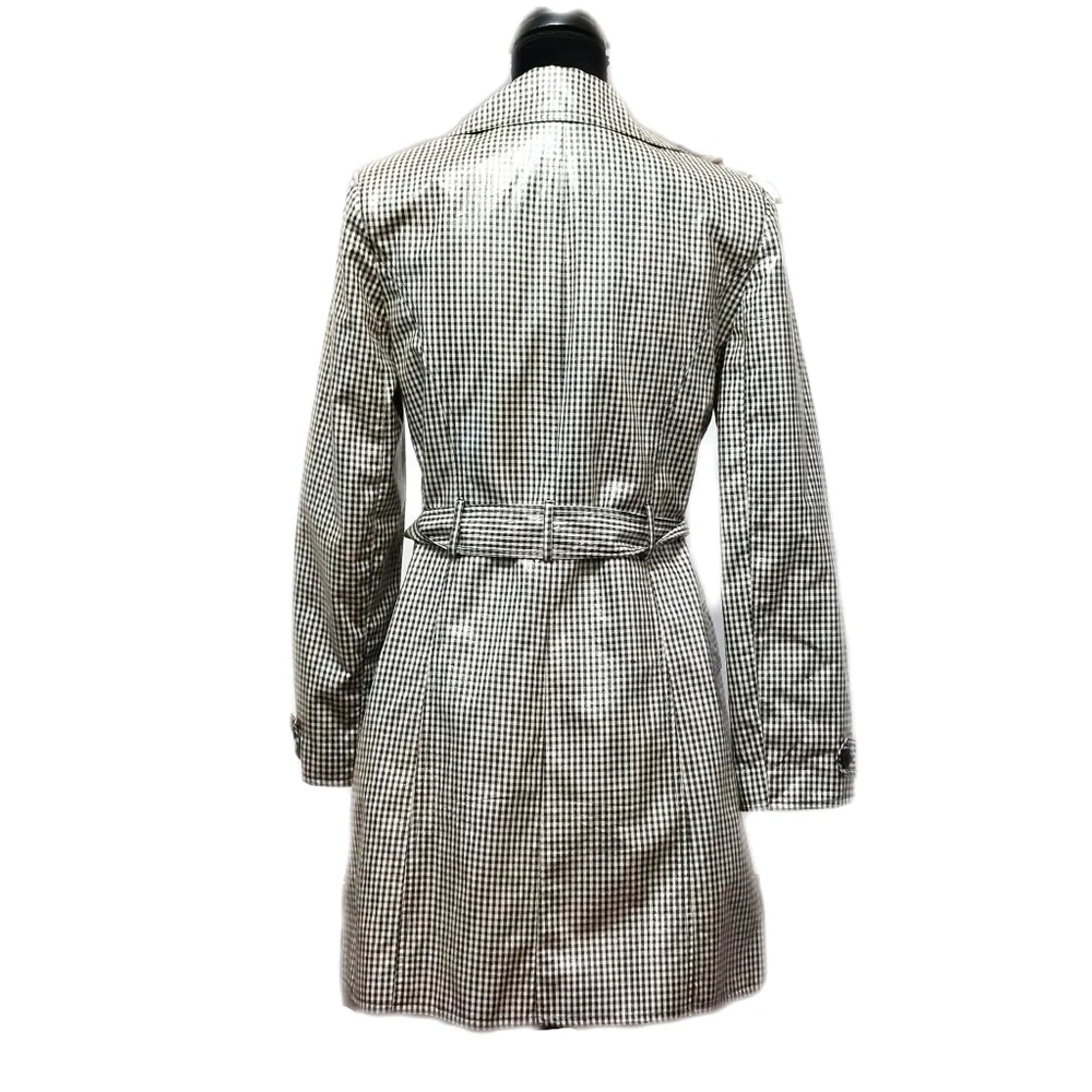 Laundry Shelli Segal Womens B&W Small Gingham Button Trench Coat w/ Sheen Sz 4 - Picture 7 of 7
